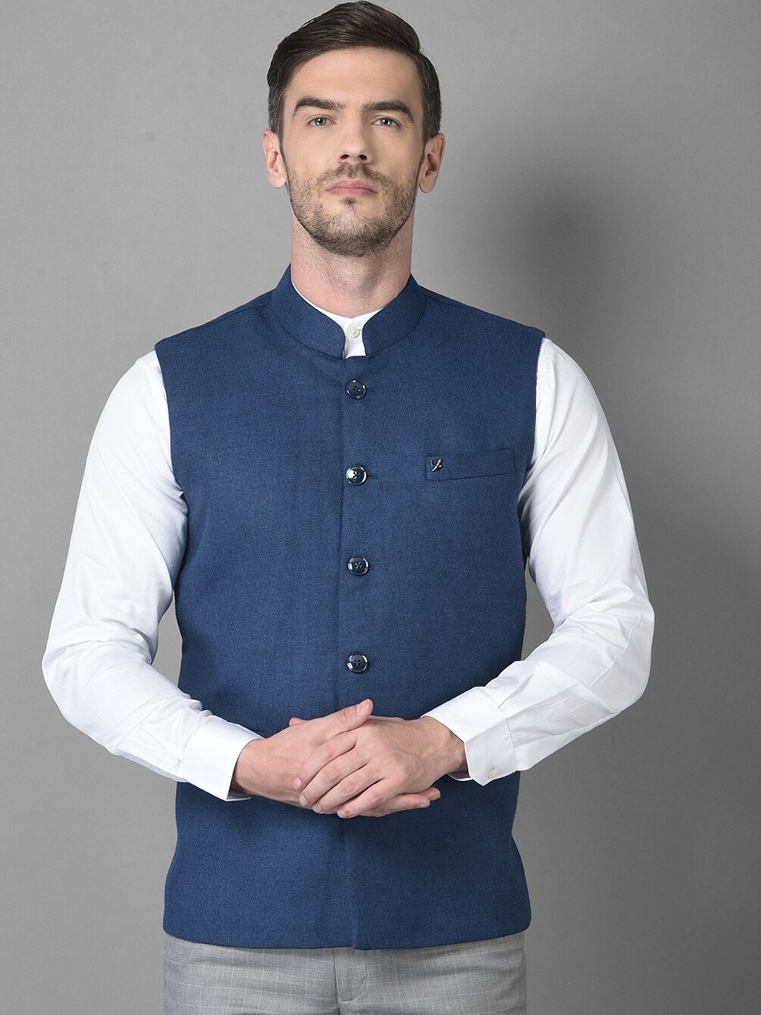 

Canary London Men Blue Solid Slim Fit Nehru Jackets