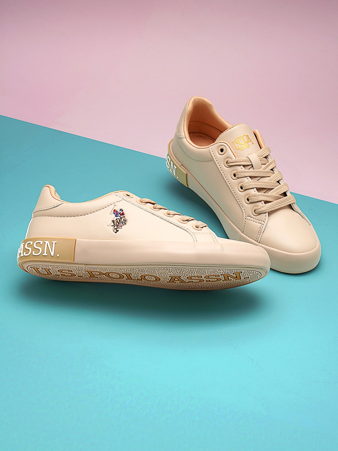 

U S Polo Assn Women Nude-Coloured Lace-Up Sneakers