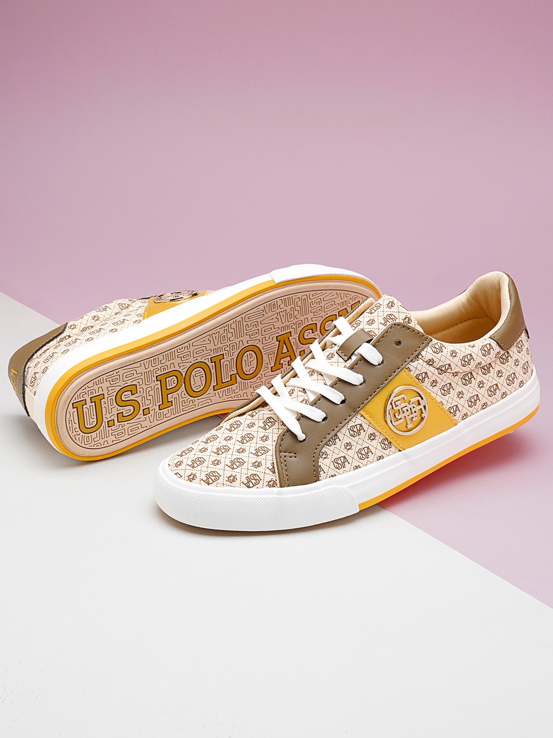 

U S Polo Assn Women Nude-Coloured Printed Sneakers