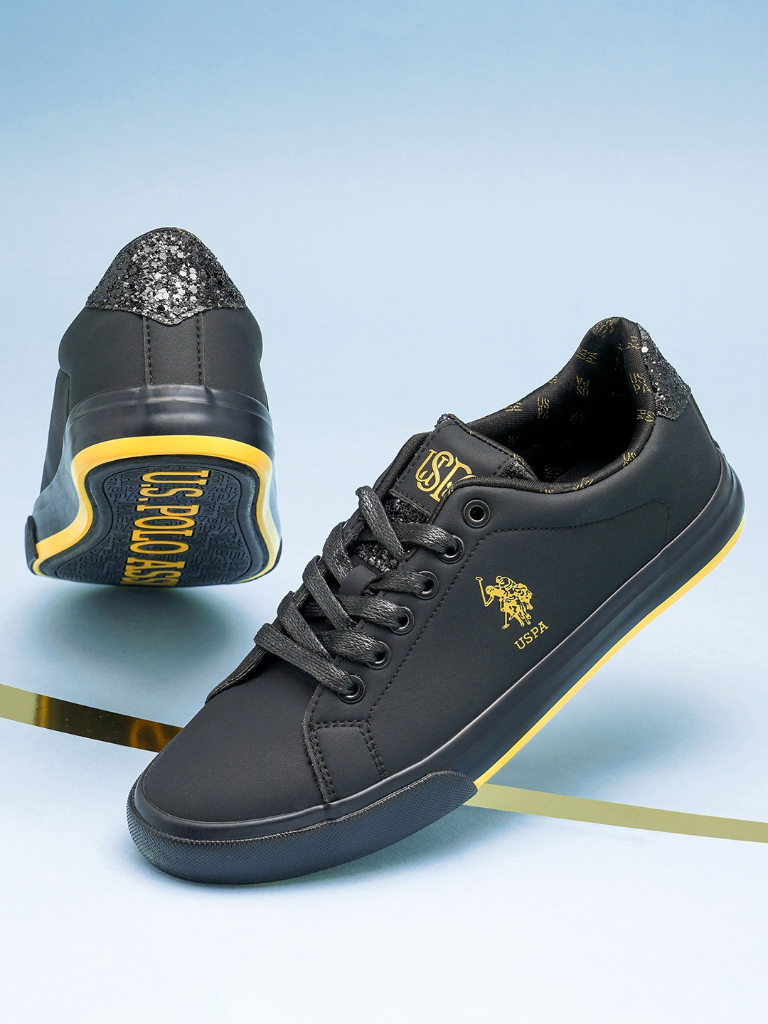 

U S Polo Assn Women Black Solid Brand Logo Printed Sneakers