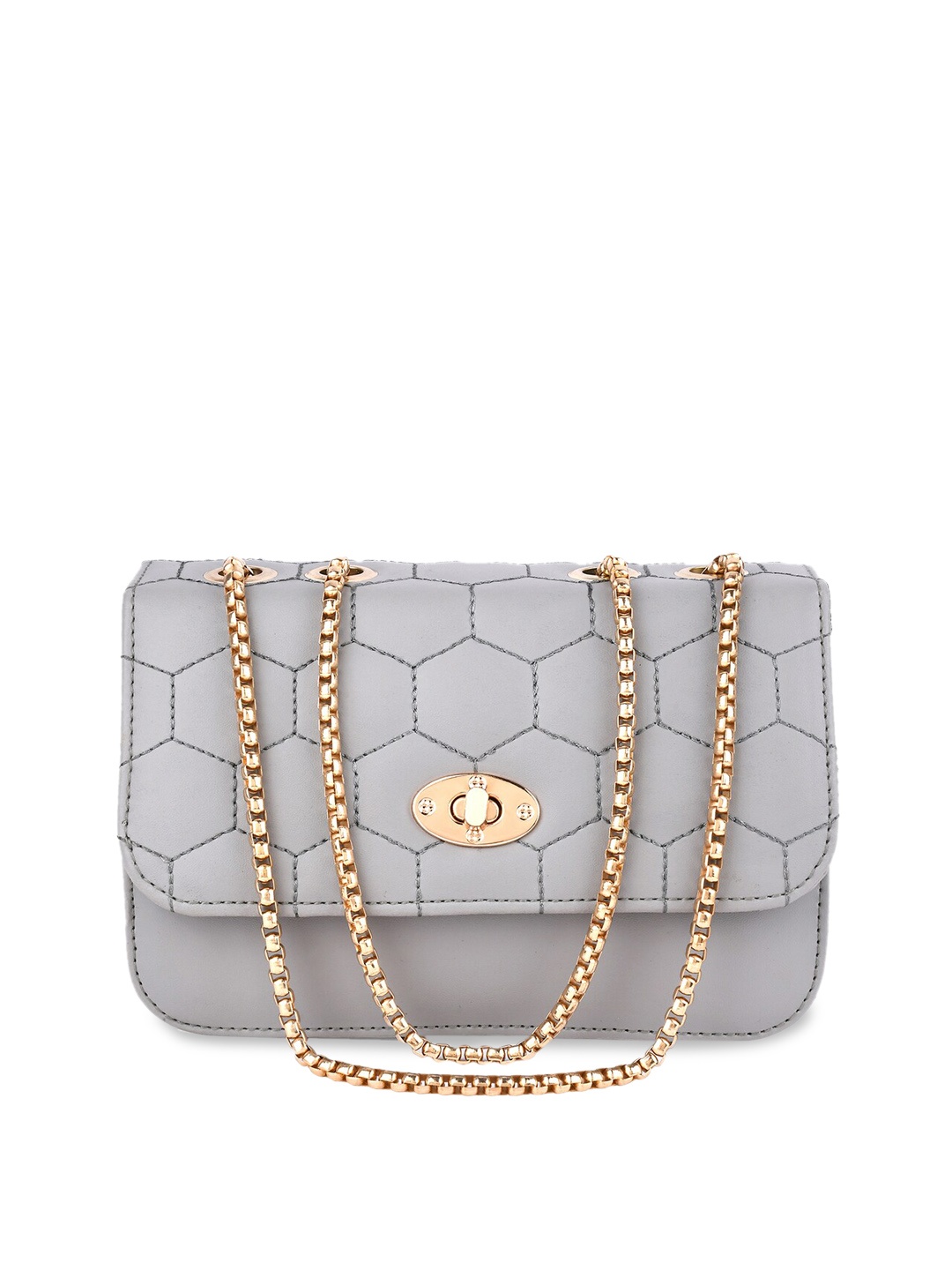 

SHINING STAR Grey Embellished PU Structured Sling Bag