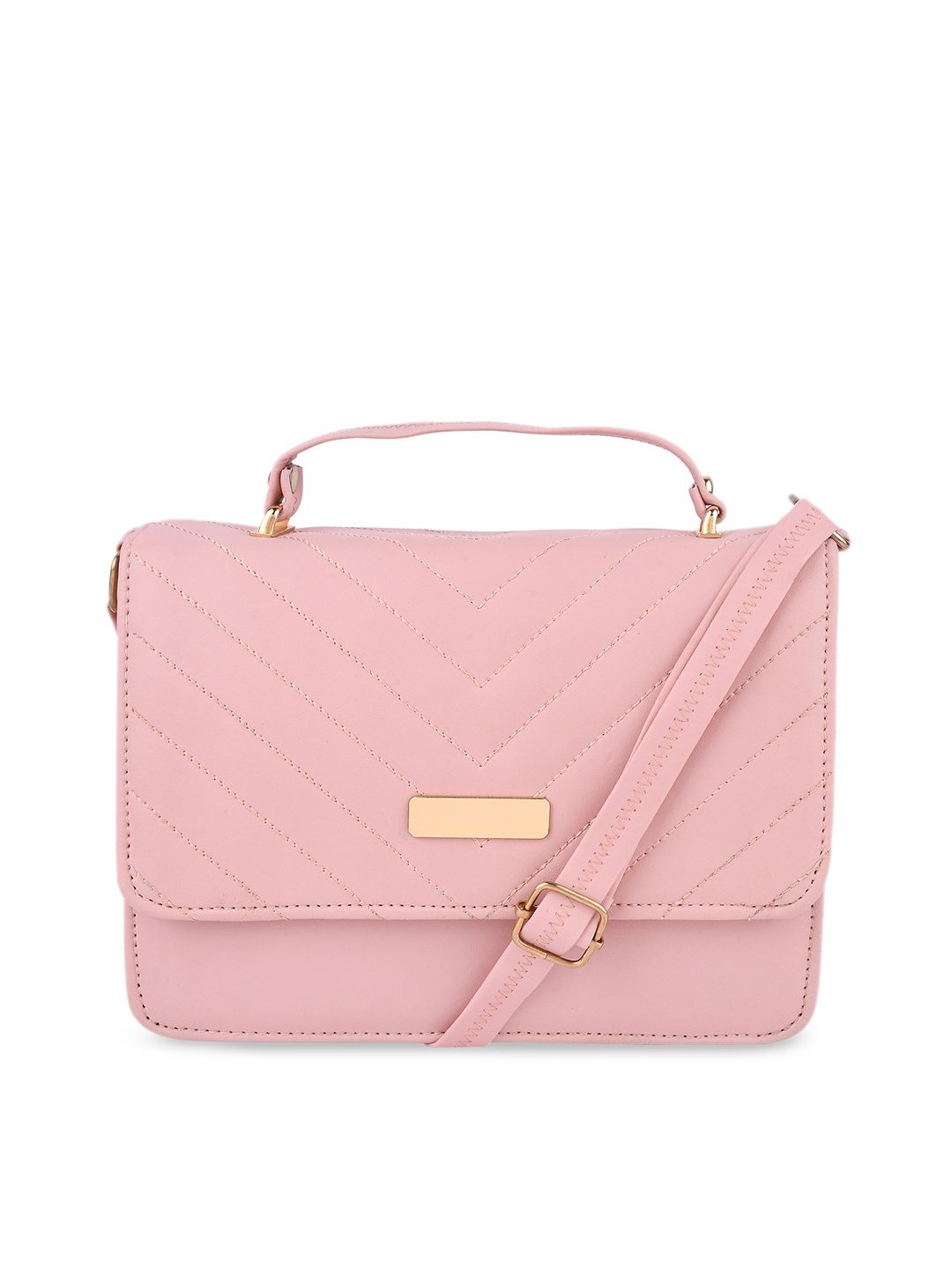 

SHINING STAR Peach-Coloured Textured PU Structured Sling Bag