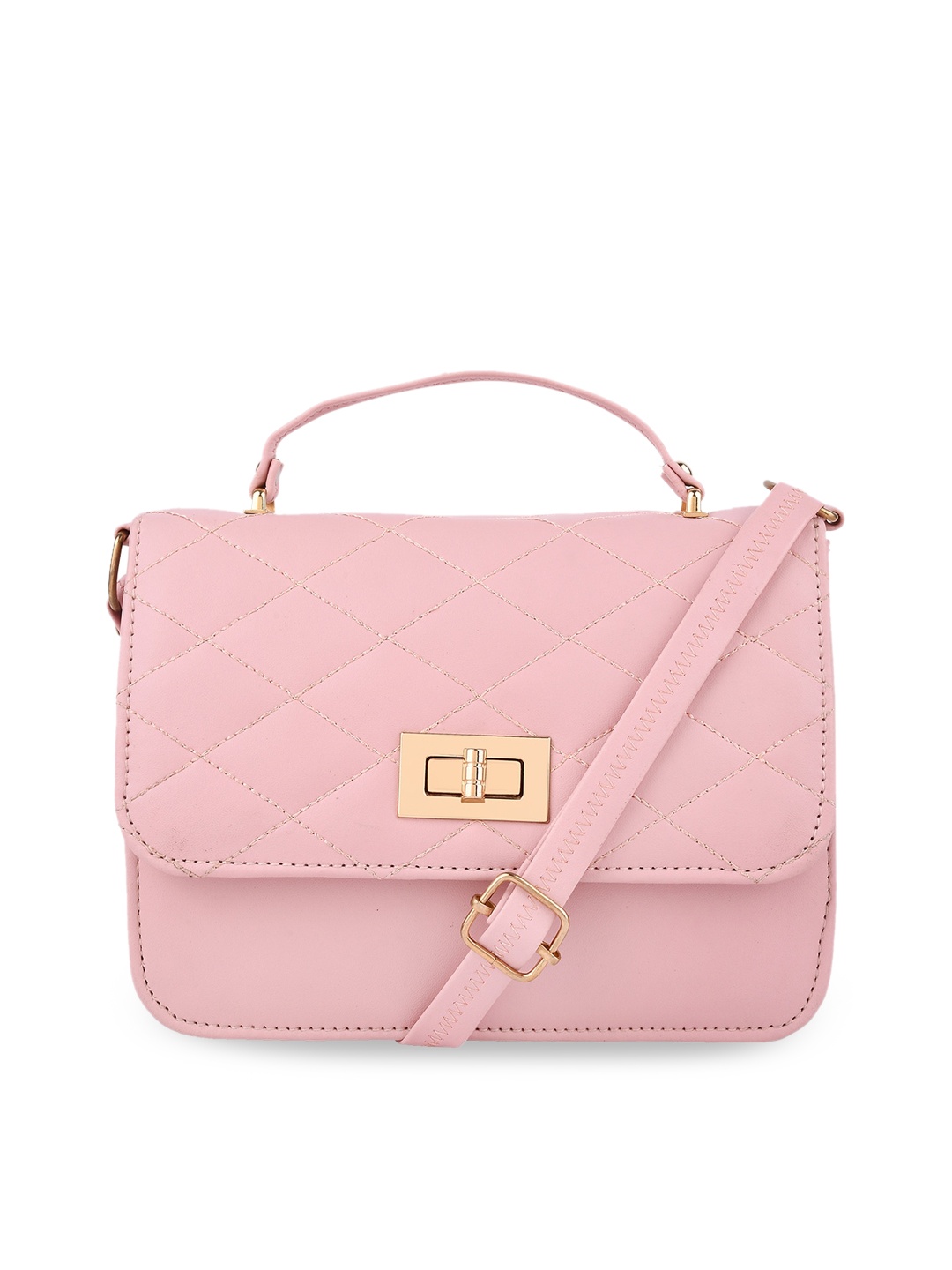 

SHINING STAR Peach-Coloured Structured Satchel with Quilted