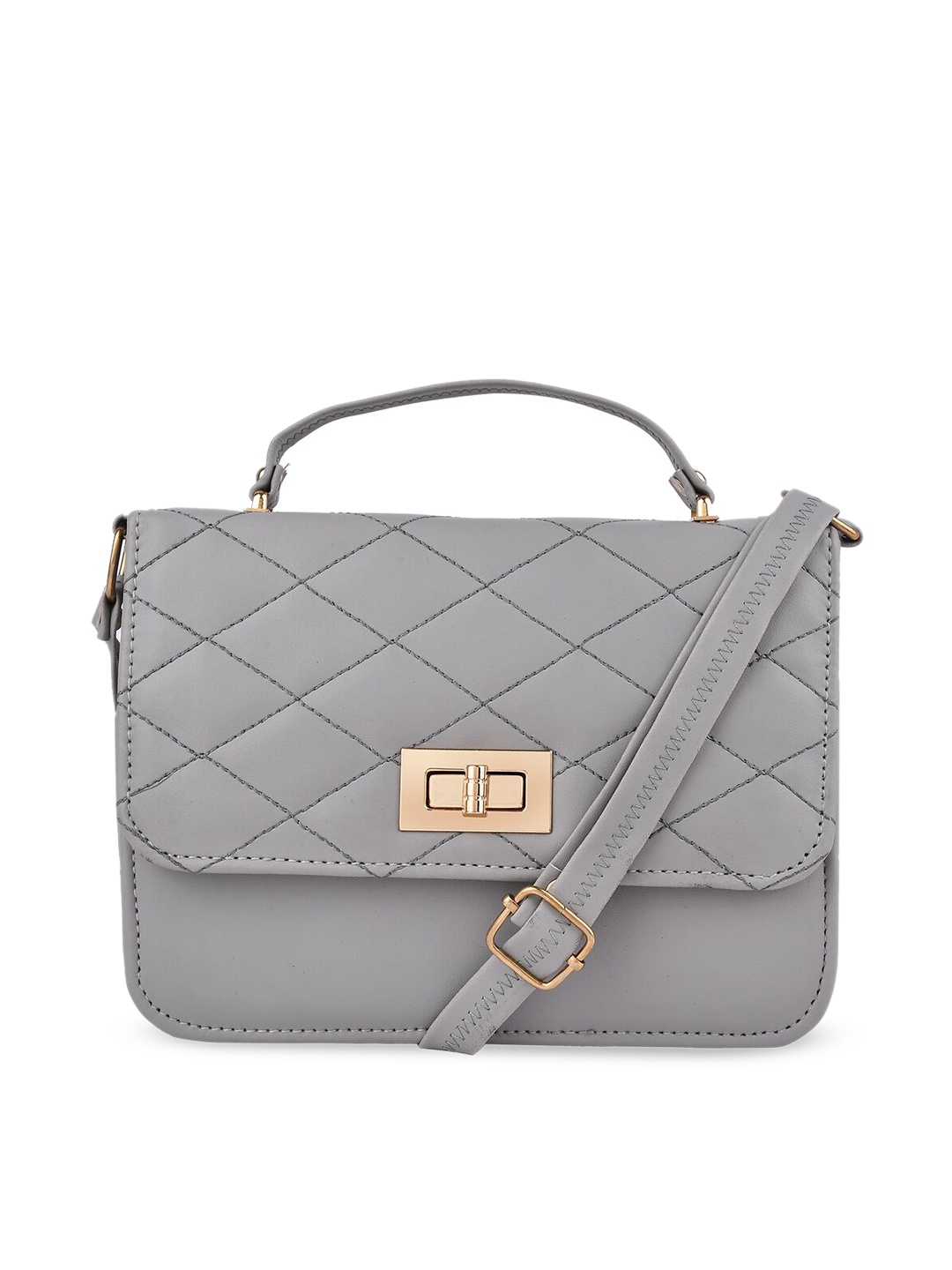 

SHINING STAR Grey Geometric PU Structured Satchel with Quilted