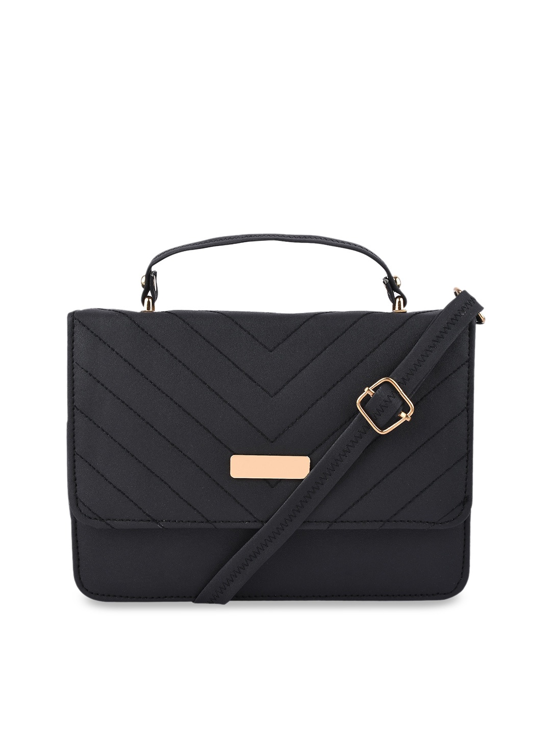 

SHINING STAR Black Textured Structured Sling Bag