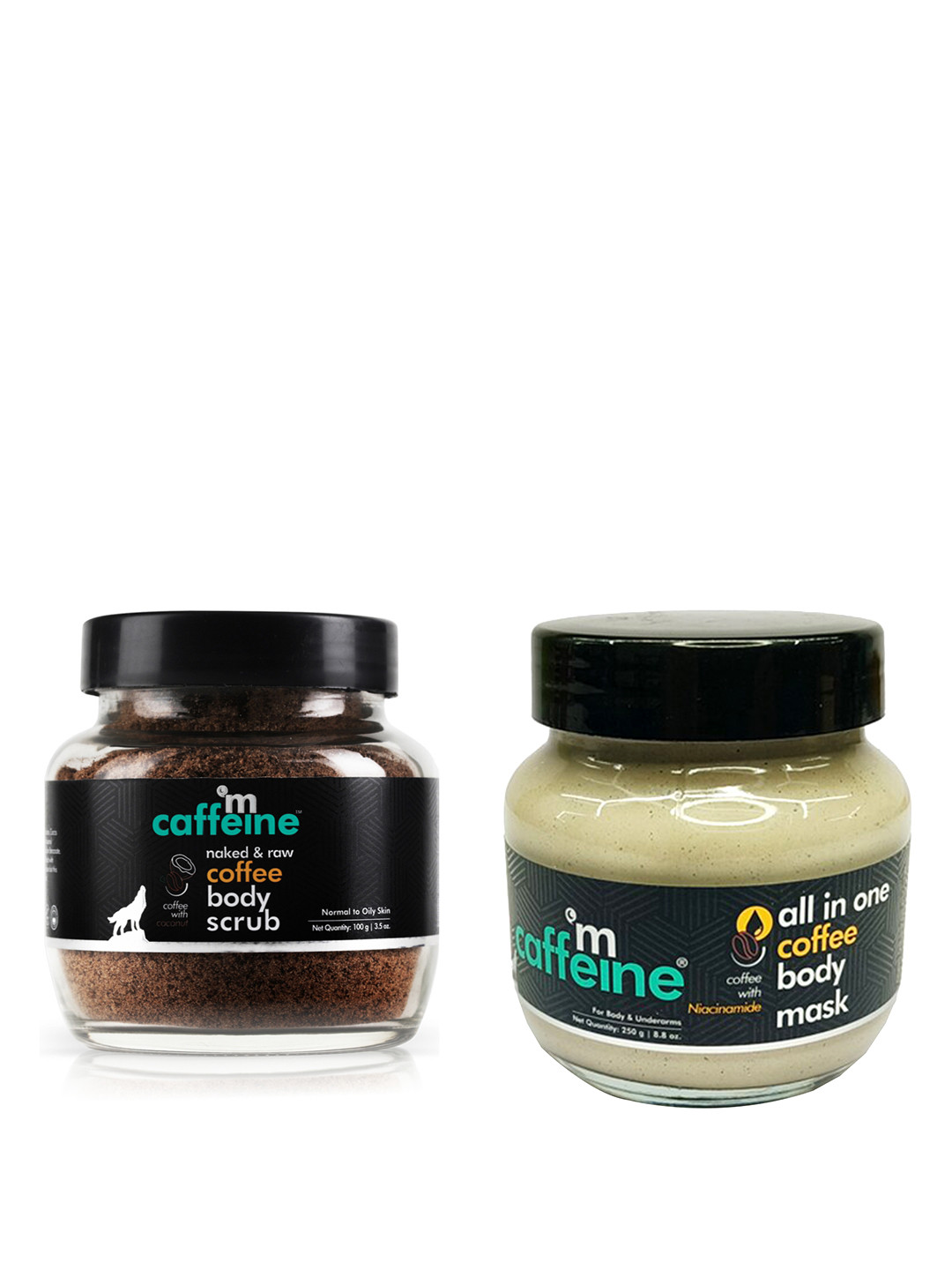 

MCaffeine Combo of Exfoliating Coffee Body Scrub 100g & All In One Body Mask 250 g, Brown