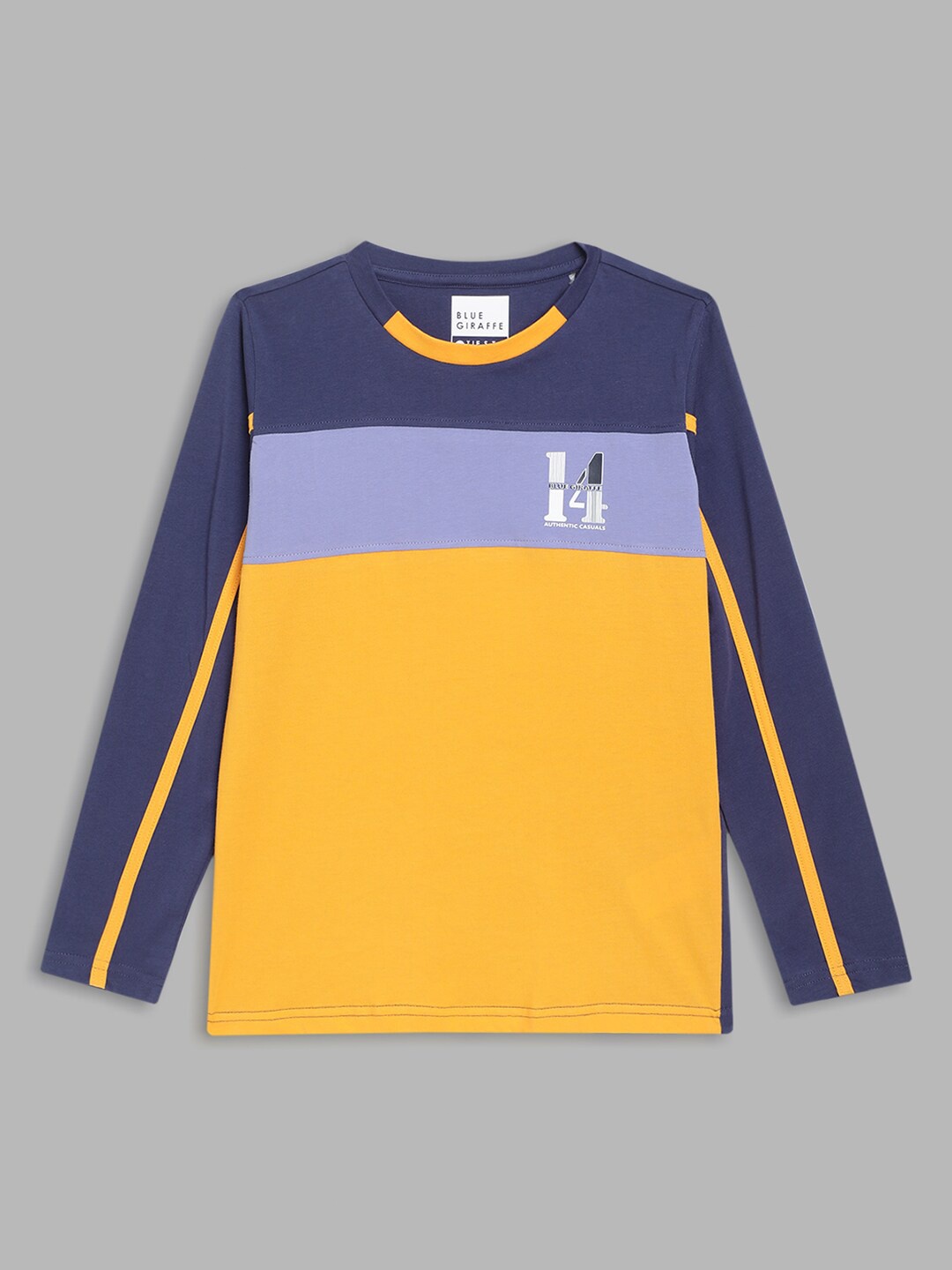 

Blue Giraffe Boys Blue & Yellow Colourblocked T-shirt