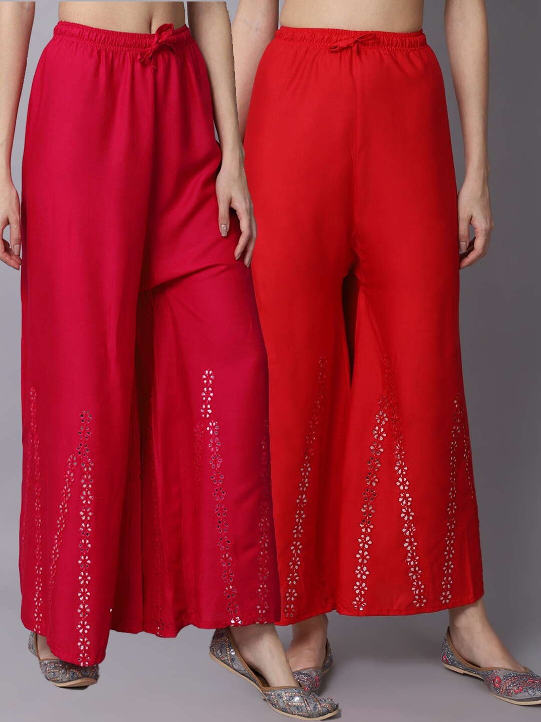 

GRACIT Women Red & Pink Pack of 2 Floral Flared Ethnic Palazzos