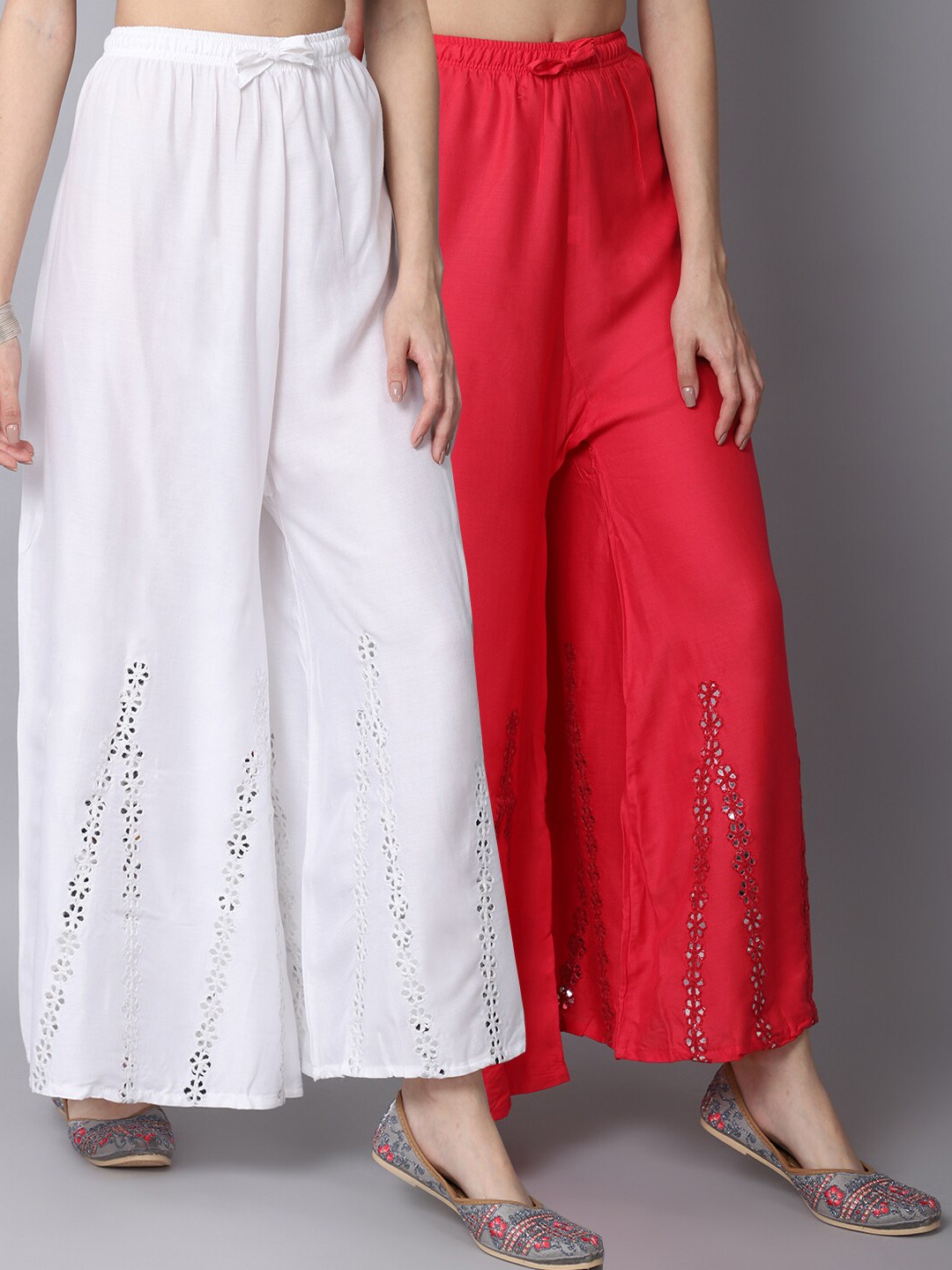 

GRACIT Women White & Red Pack of 2 Floral Flared Ethnic Palazzos