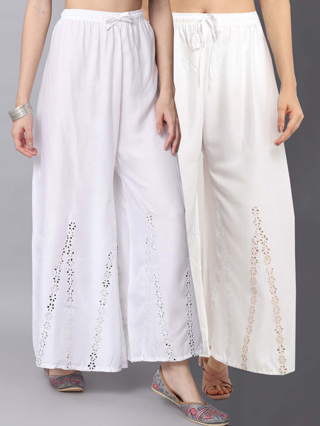 

GRACIT Women White & Off White Pack of 2 Floral Flared Ethnic Palazzos