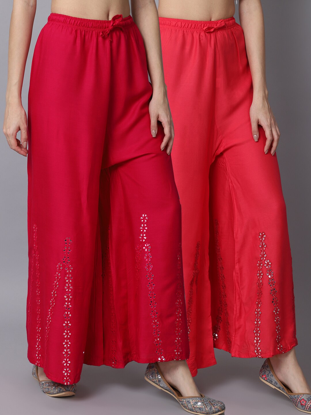 

GRACIT Women Pink & Red Pack of 2 Floral Flared Ethnic Palazzos