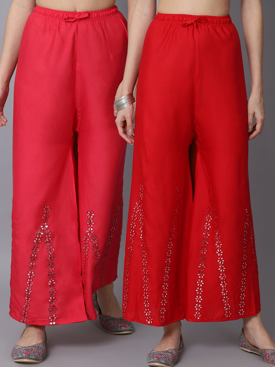 

GRACIT Women Red & Pink Pack of 2 Floral Embroidered Flared Ethnic Palazzos