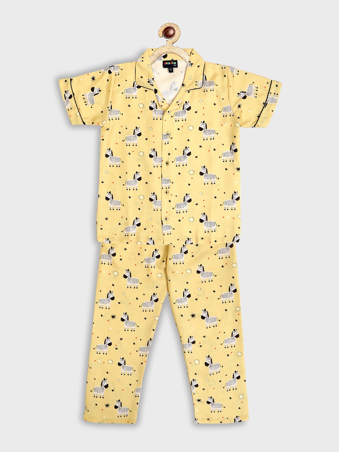 

Sand Dune Kids Yellow & Black Printed Night suit