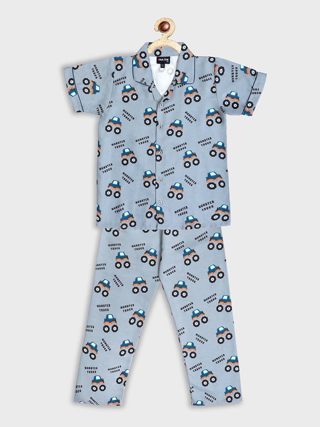 

Sand Dune Unisex Kids Grey & Black Printed Night suit