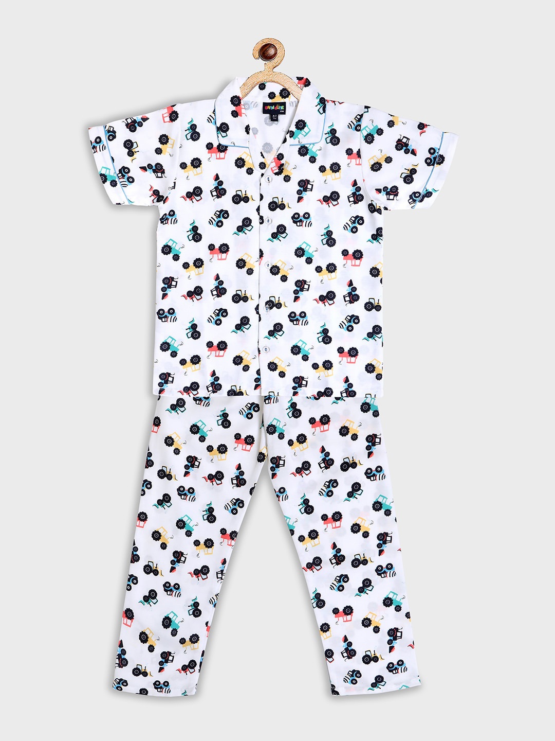 

Sand Dune Unisex Kids White & Blue Printed Night suit