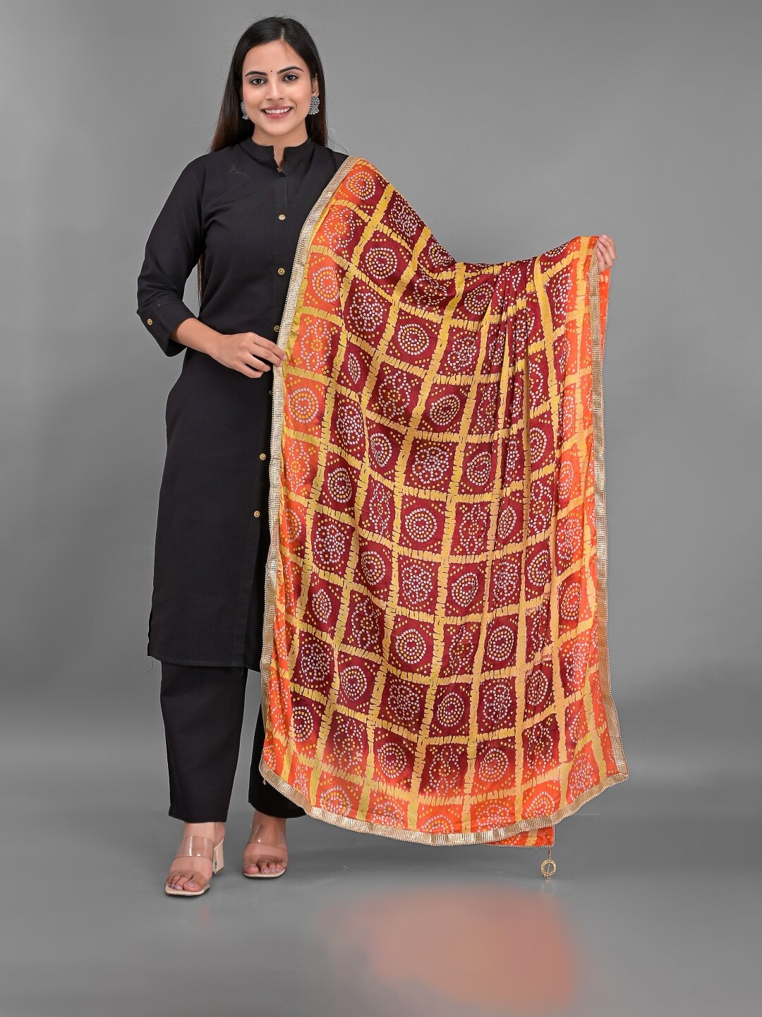 

Apratim Orange And Red Printed Bandhani Dupatta