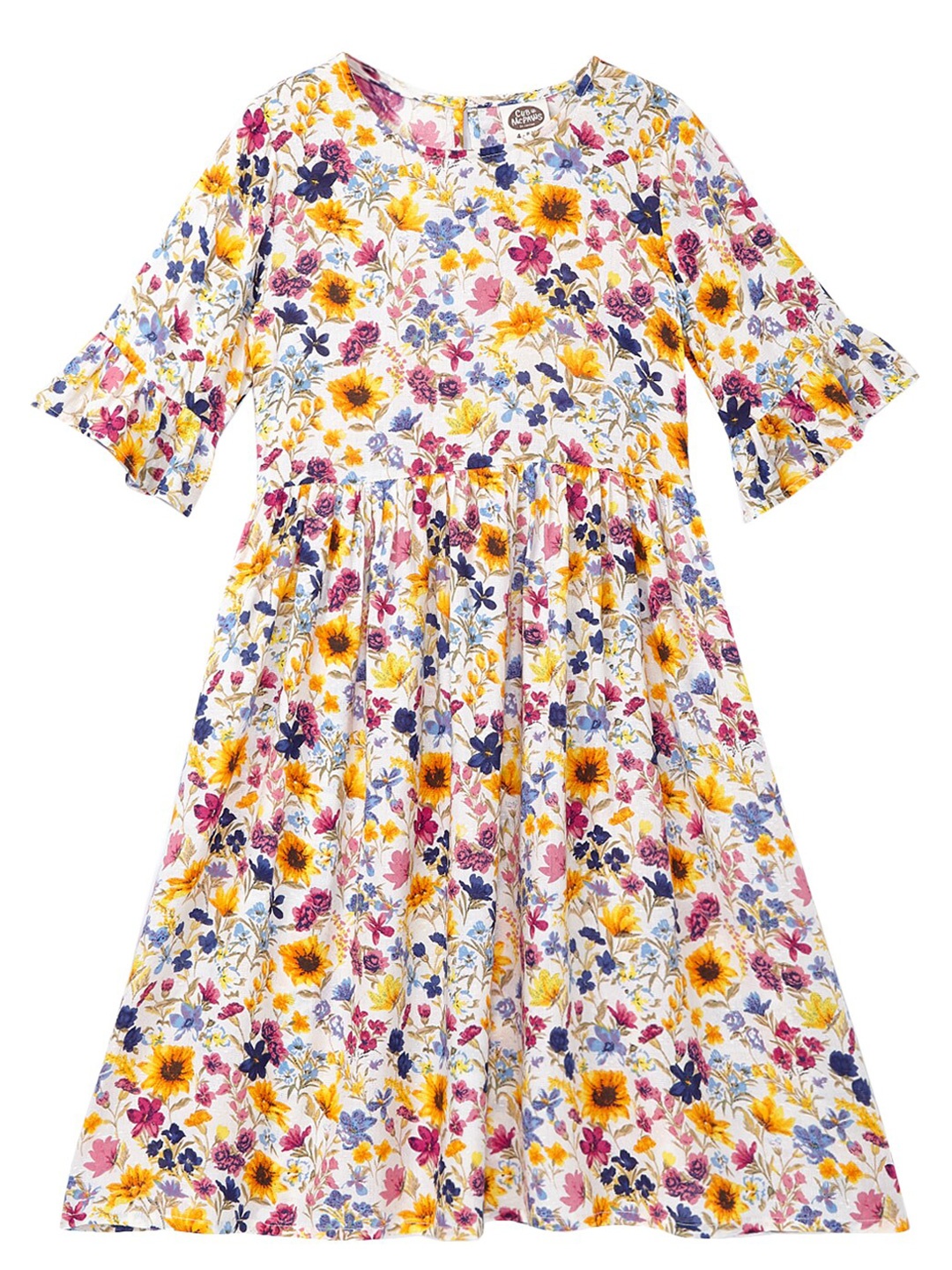 

Cub McPaws Yellow Floral Printed Fit and Flare Dress