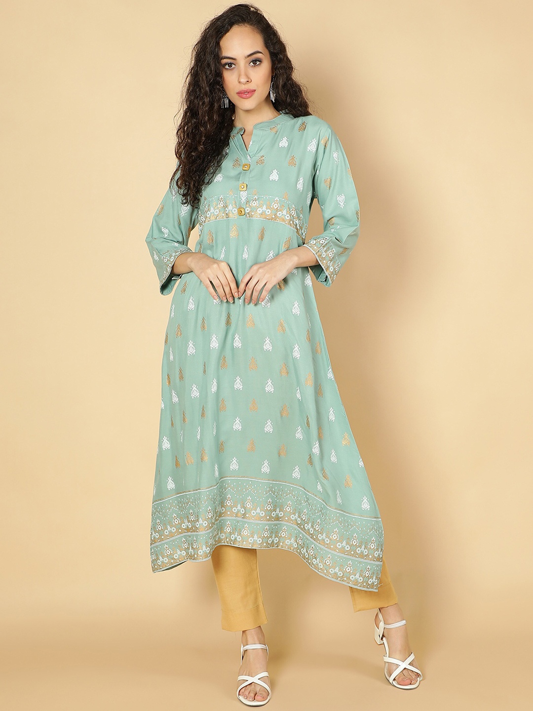 

Fabclub Women Sea Green Ethnic Motifs Printed Kurta