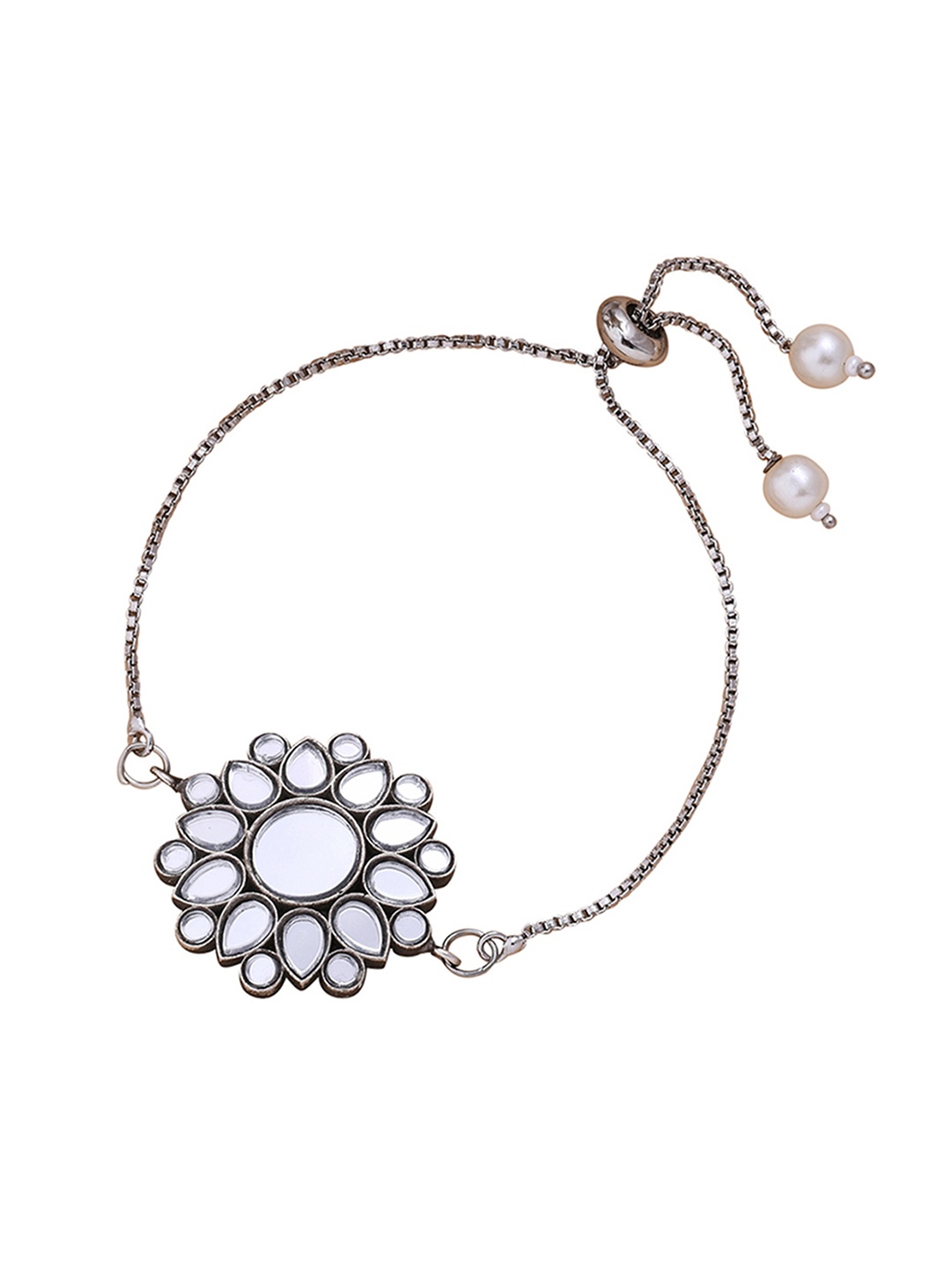 

Voylla Women Kundan Embedded Silver-Toned Bracelet Style Rakhi