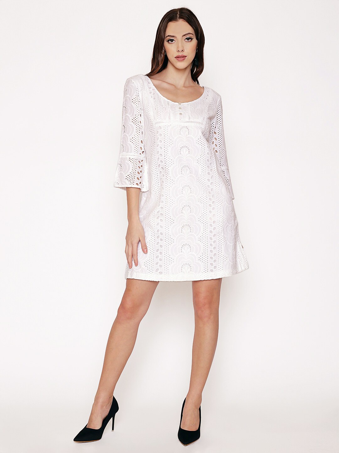 

250 DESIGNS Women White Floral A-Line Dress