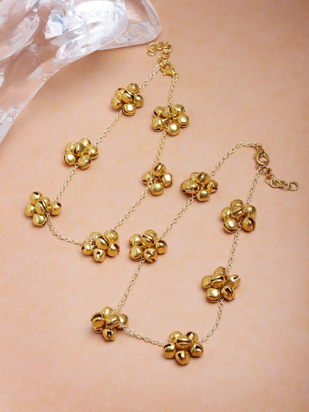 

DUGRISTYLE Sterling Silver Gold-Plated Beaded Adjustable Anklet