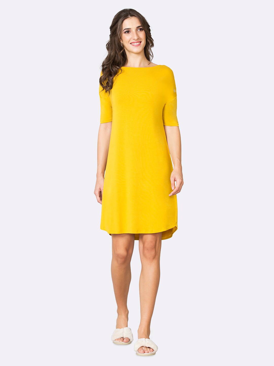 

Van Heusen Women Boat Neck Nightdress, Yellow