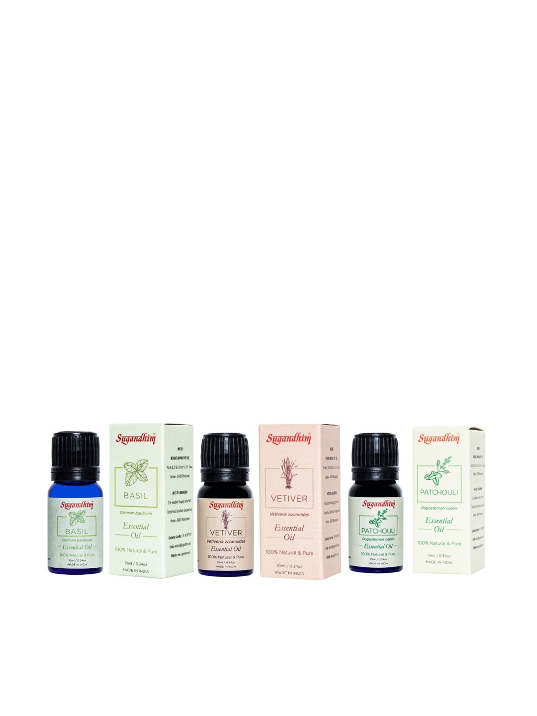 

Sugandhim Set Of 3 Vetivert, Patchouli, Basil Essential Oil 30ml, Blue