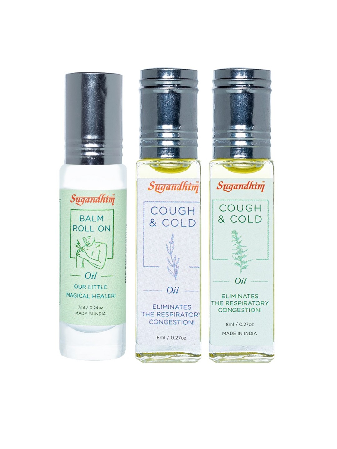 

Sugandhim Set Of 3 Cough and Cold & lBalm Roll-on, White
