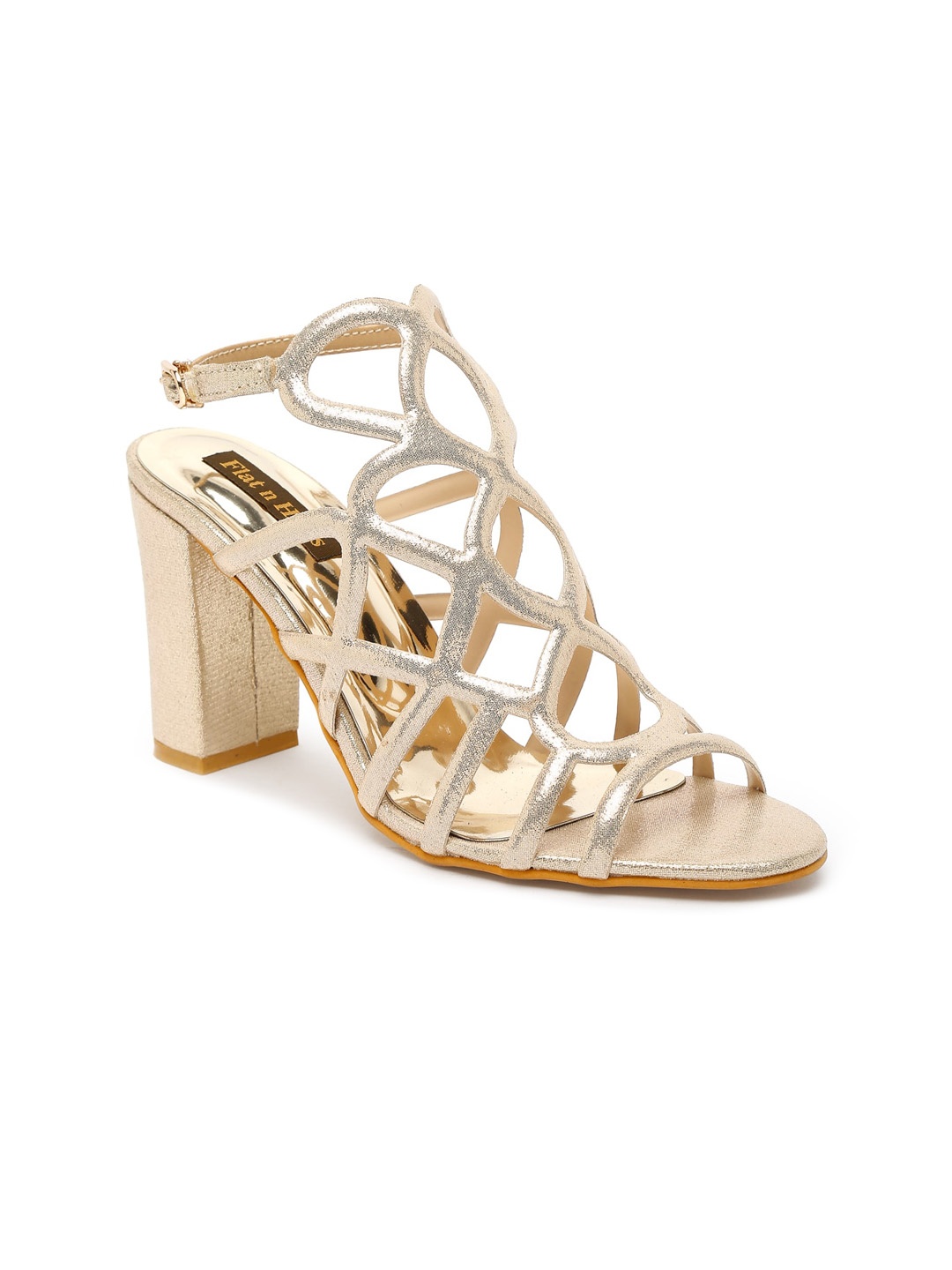 

Flat n Heels Gold-Toned Embellished Block Gladiators