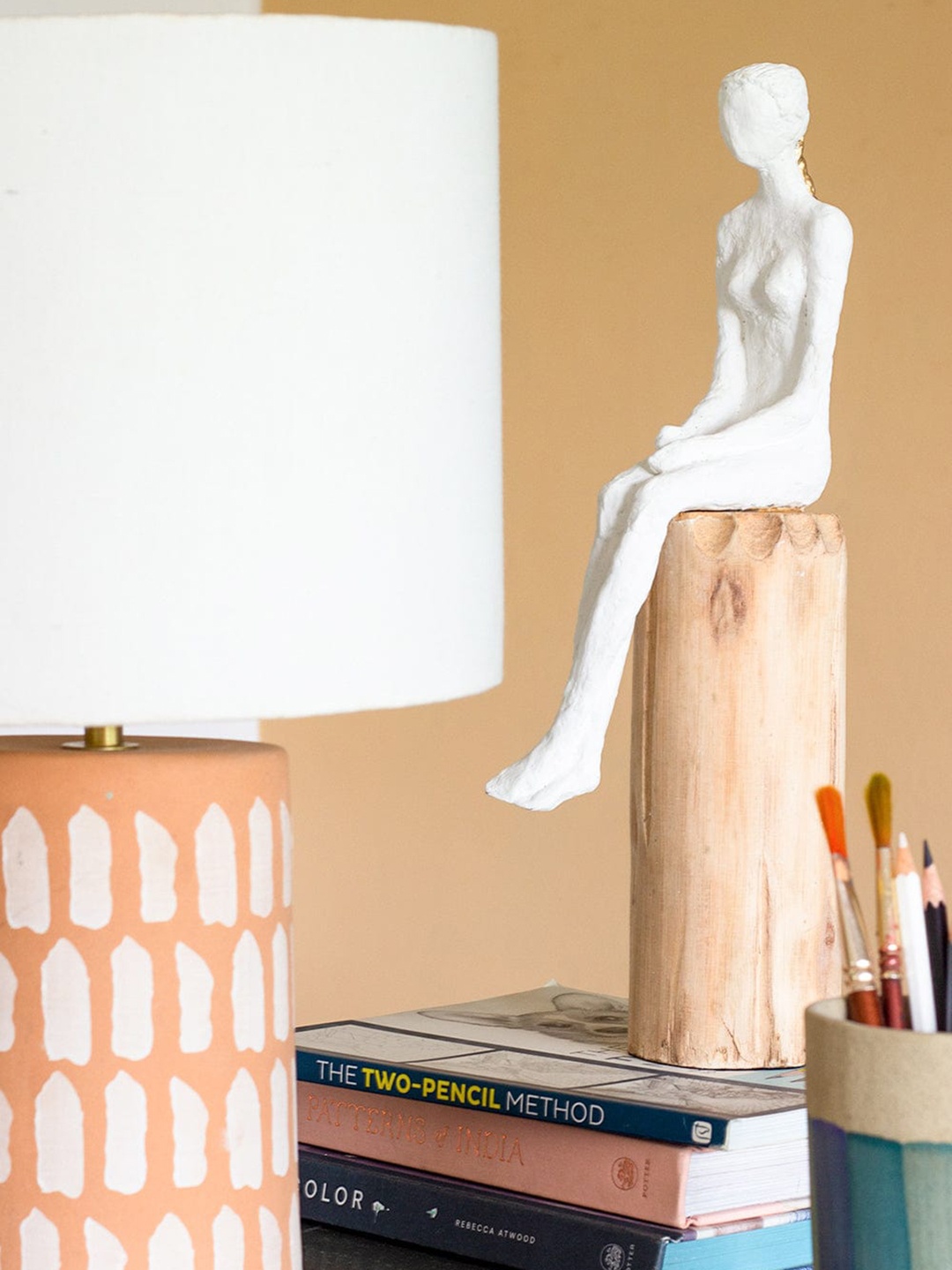 

The Wishing Chair White & Beige Lost In Thought Lady Wooden Showpiece