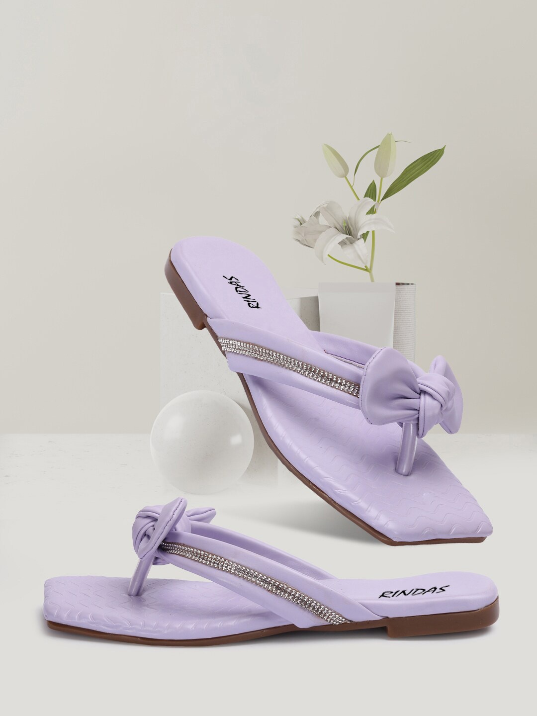 

RINDAS Women Embellished Open Toe Flats with Bows, Purple