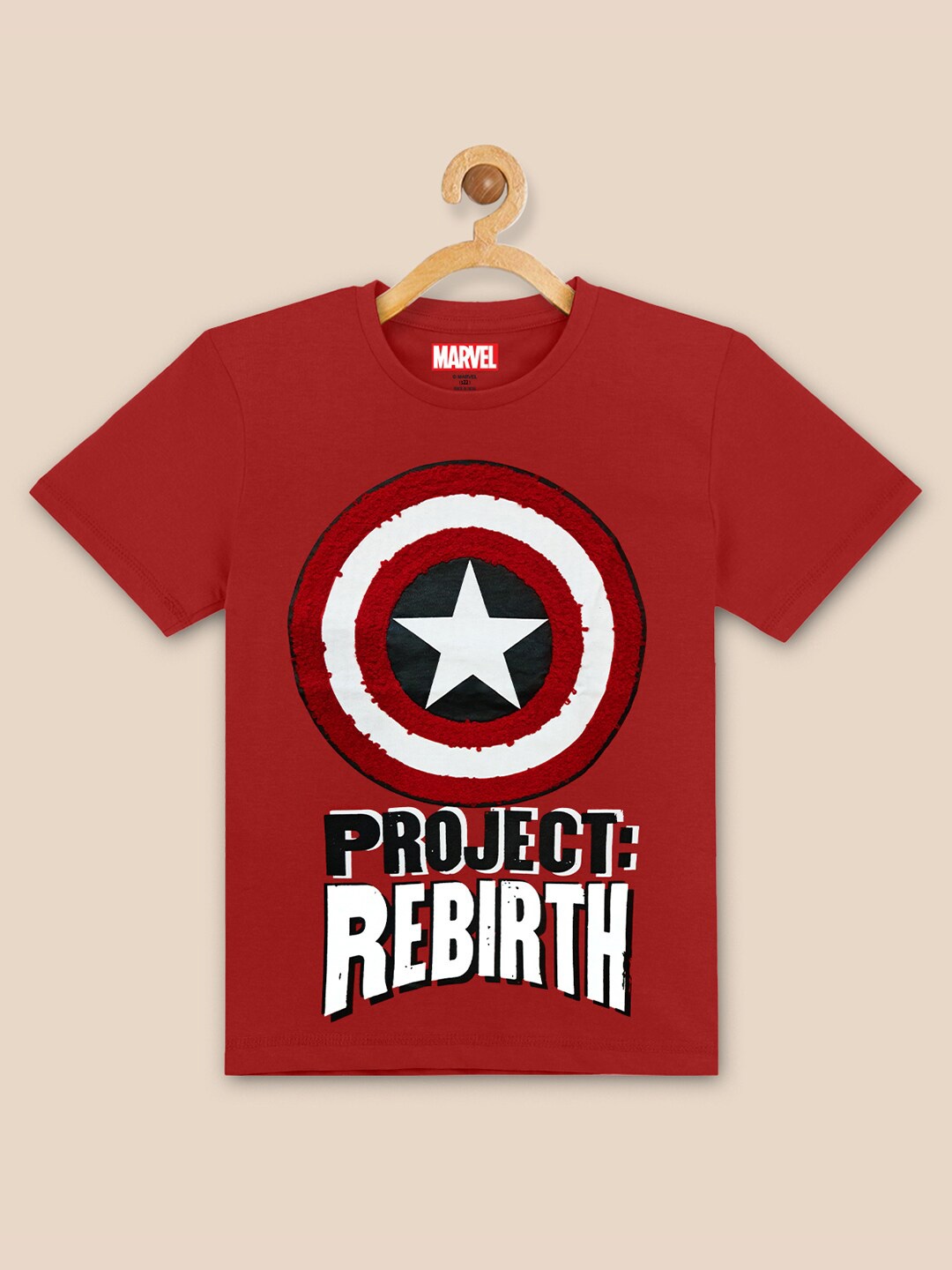 

Kids Ville Boys Red Printed Captain America Pure Cotton T-shirts