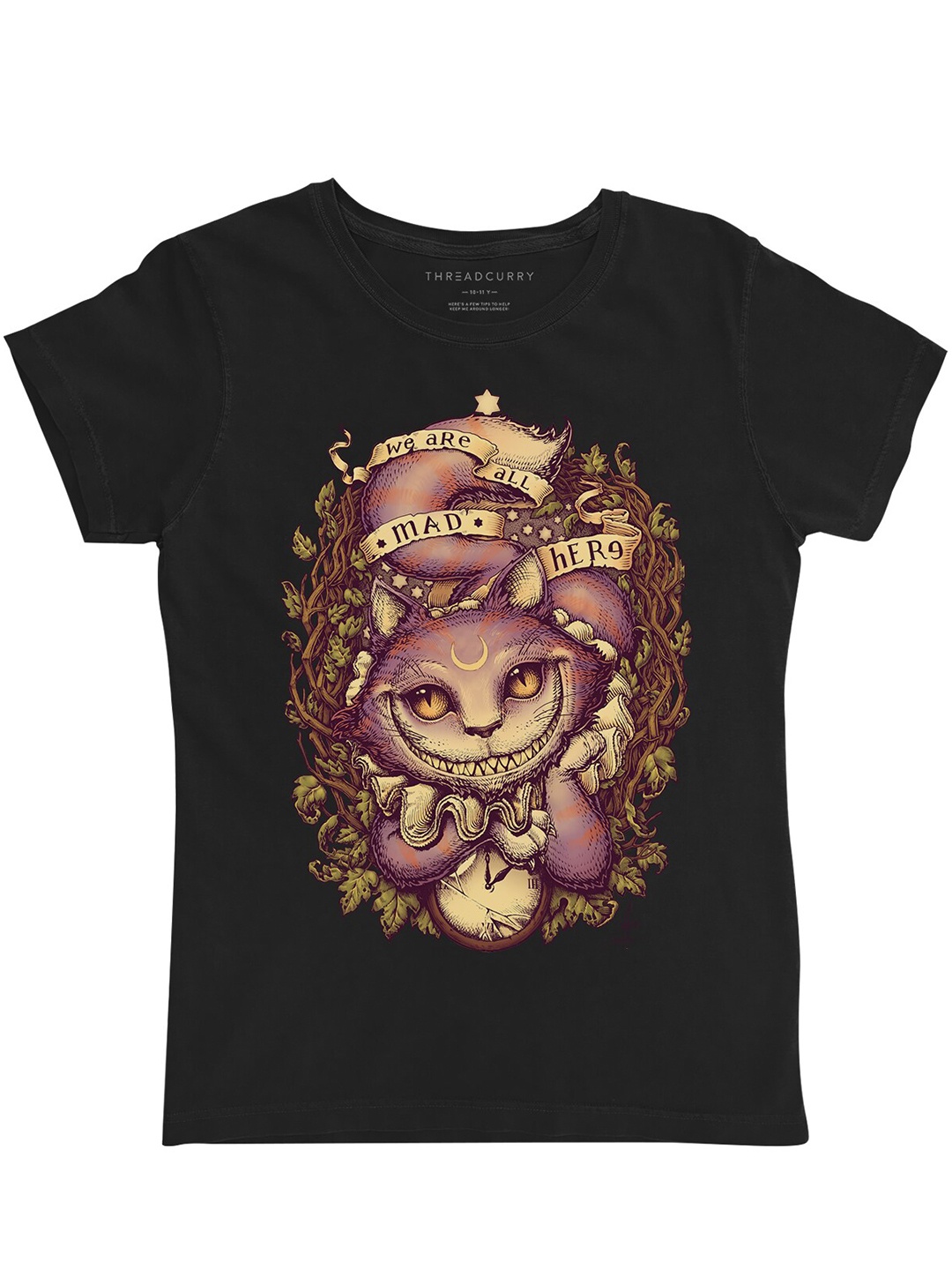 

THREADCURRY Girls Black Printed T-shirt