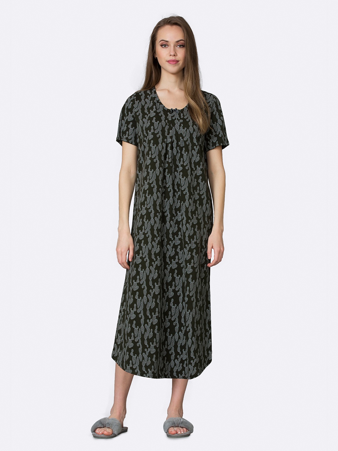 

Van Heusen Plus Size Black Printed Pure Cotton Nightdress