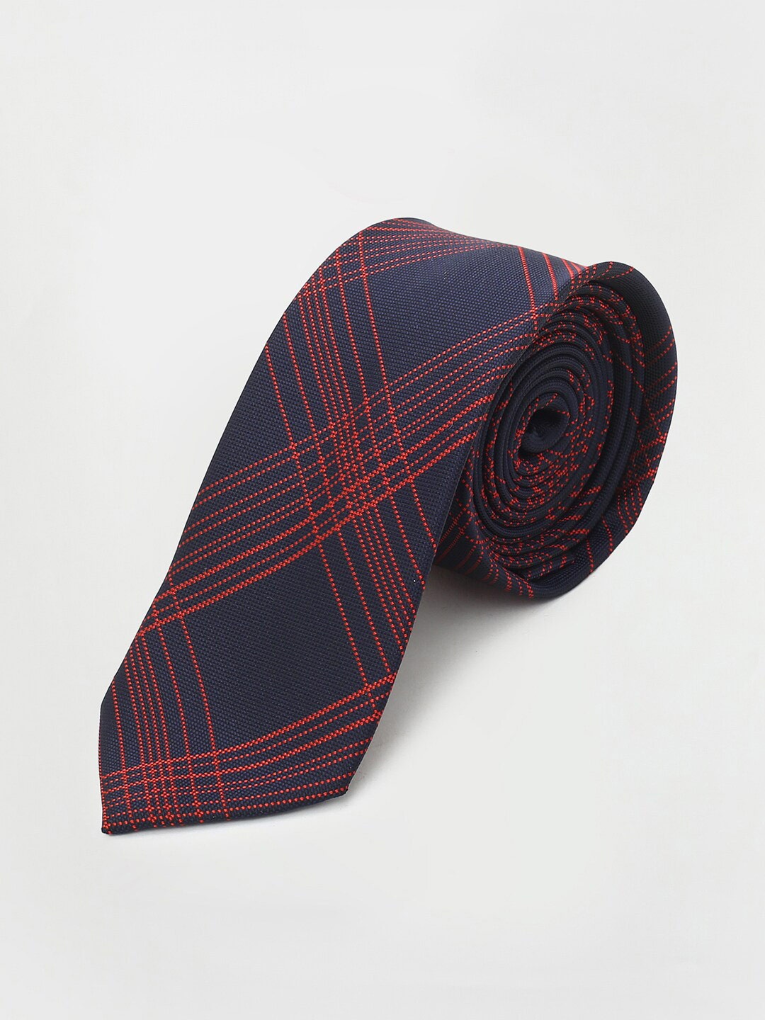 

CODE by Lifestyle Men Navy Blue & Maroon Checked Broad Tie