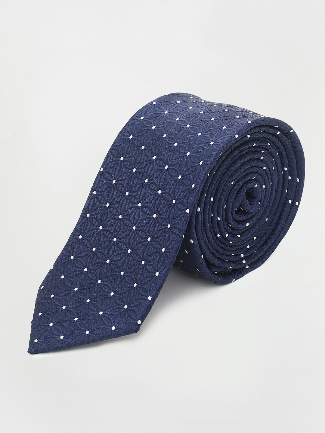 

CODE by Lifestyle Men Navy Blue & White Woven Design Microfiber Broad Tie