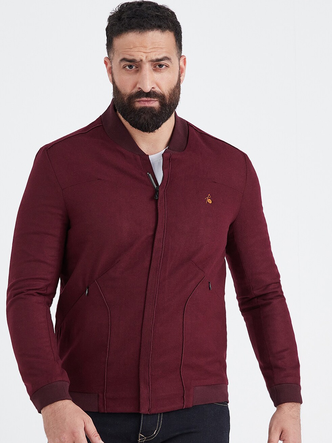 

MR BUTTON Men Burgundy Open Front Jacket