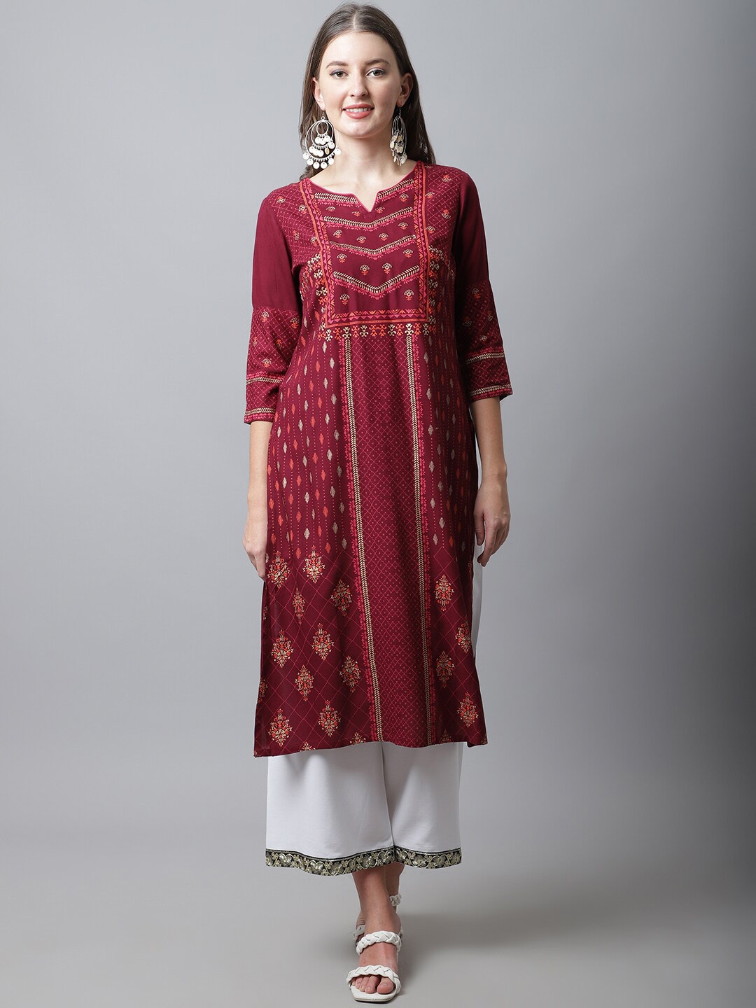 

Cantabil Women Maroon Ethnic Motifs Printed Kurta