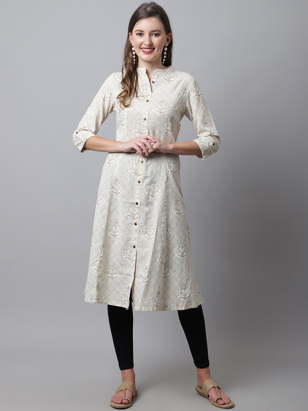 

Cantabil Women Cream-Coloured Floral Printed Kurta