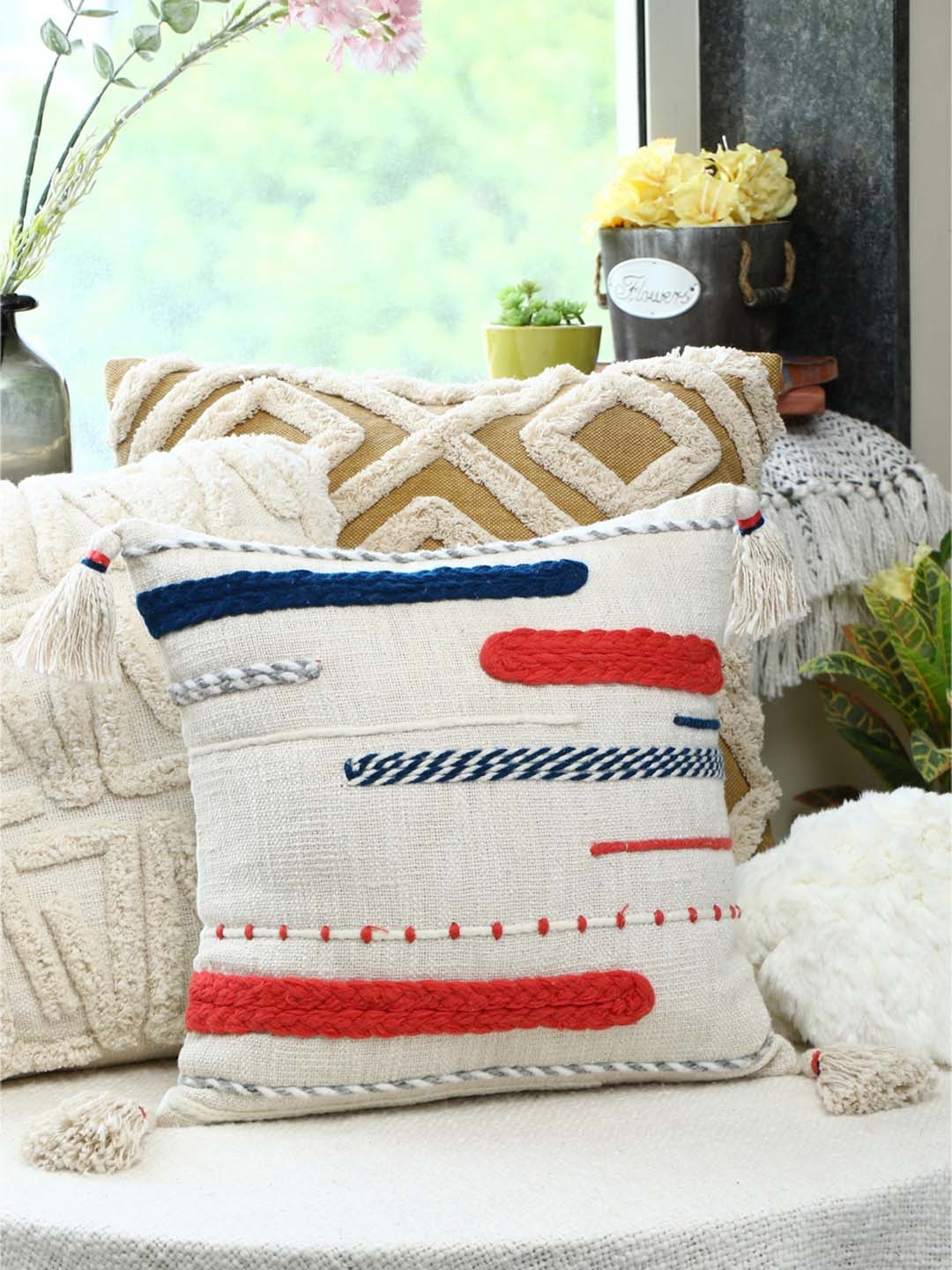 

HERE&NOW Square Cushion Covers, Cream