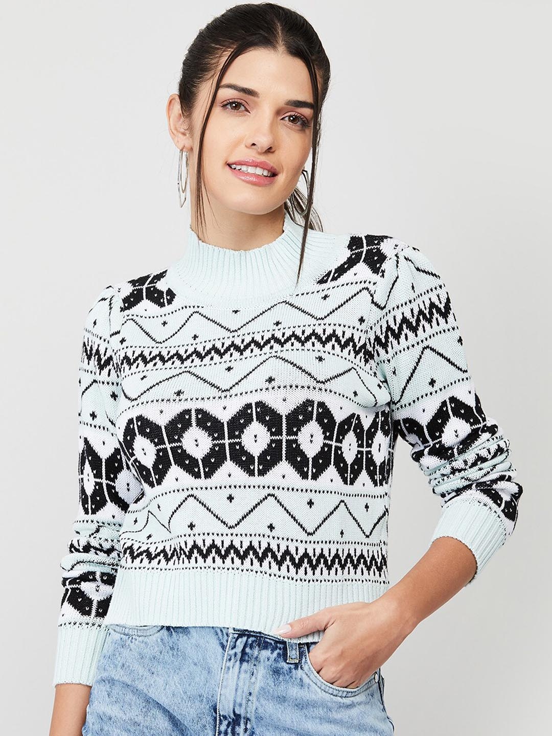 

Ginger by Lifestyle Women Sea Green & Black Pure Cotton Pullover Sweatshirt