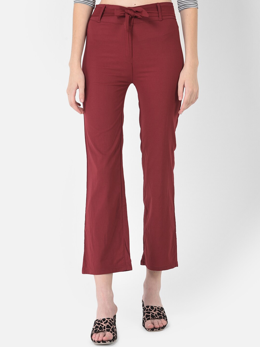 

FNOCKS Women Maroon Relaxed Straight Leg Trousers