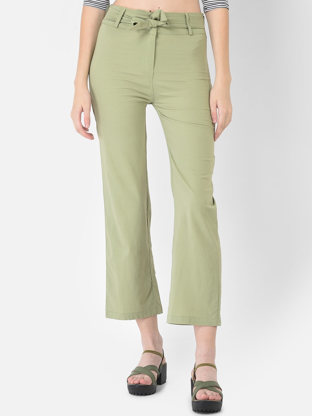

FNOCKS Women Green Relaxed Straight Leg Trousers