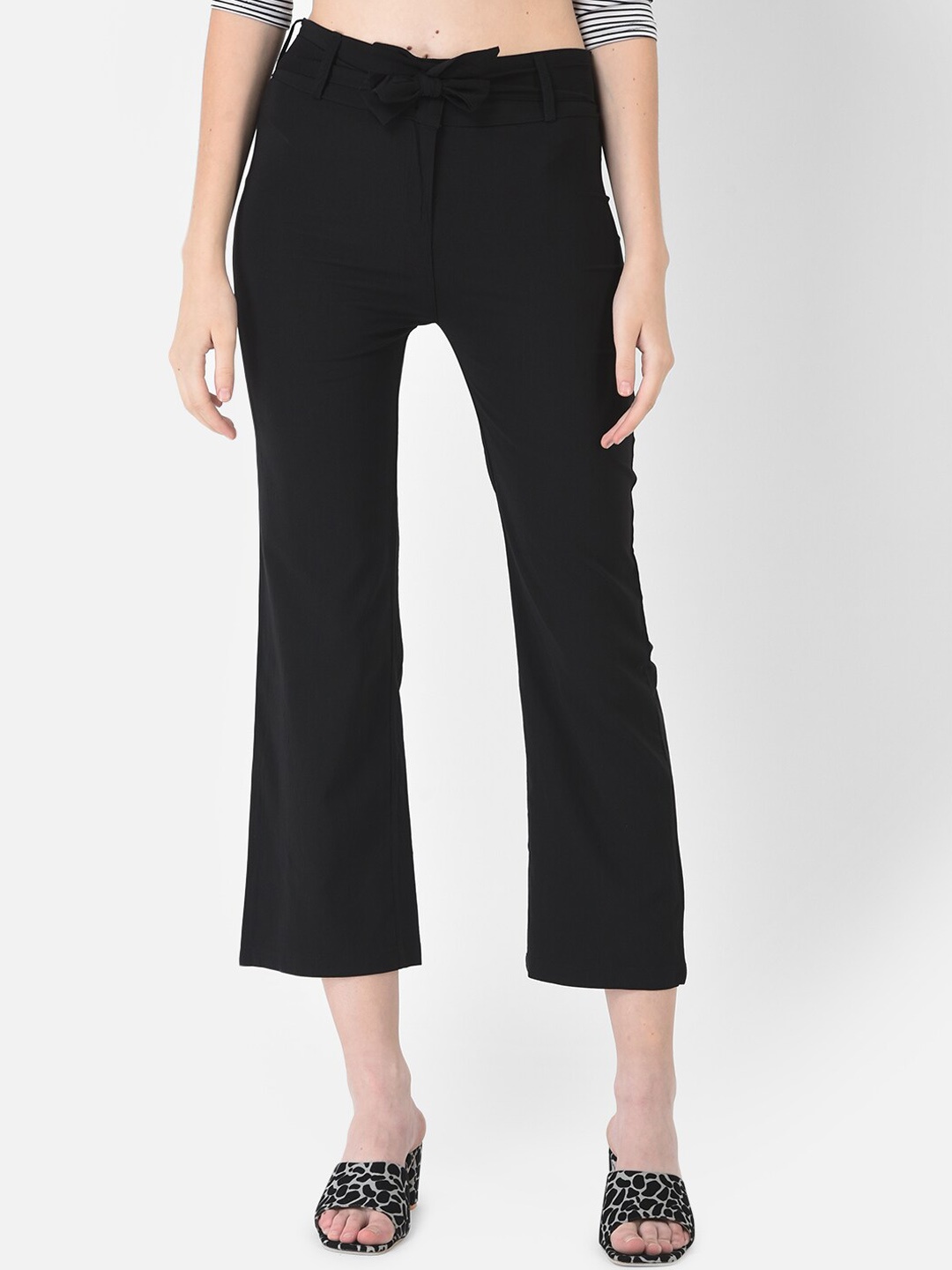 

FNOCKS Women Black Relaxed Straight Leg Trousers