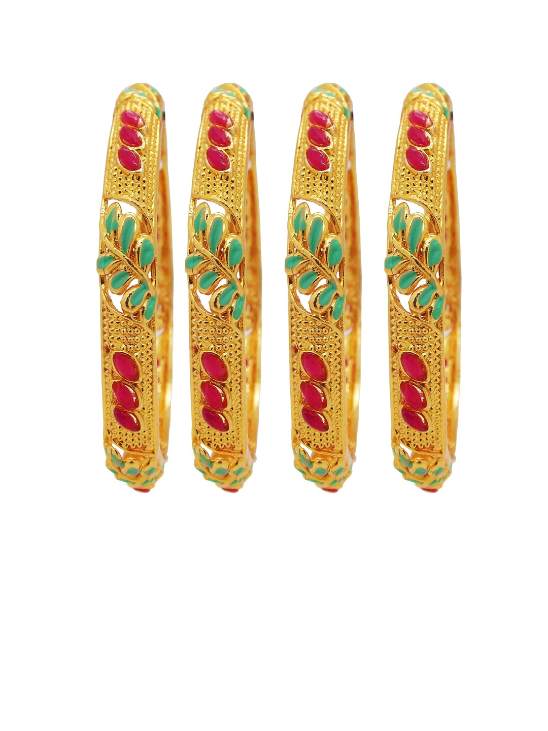 

FEMMIBELLA Set Of 4 Gold-Plated Stone-Studded Bangles