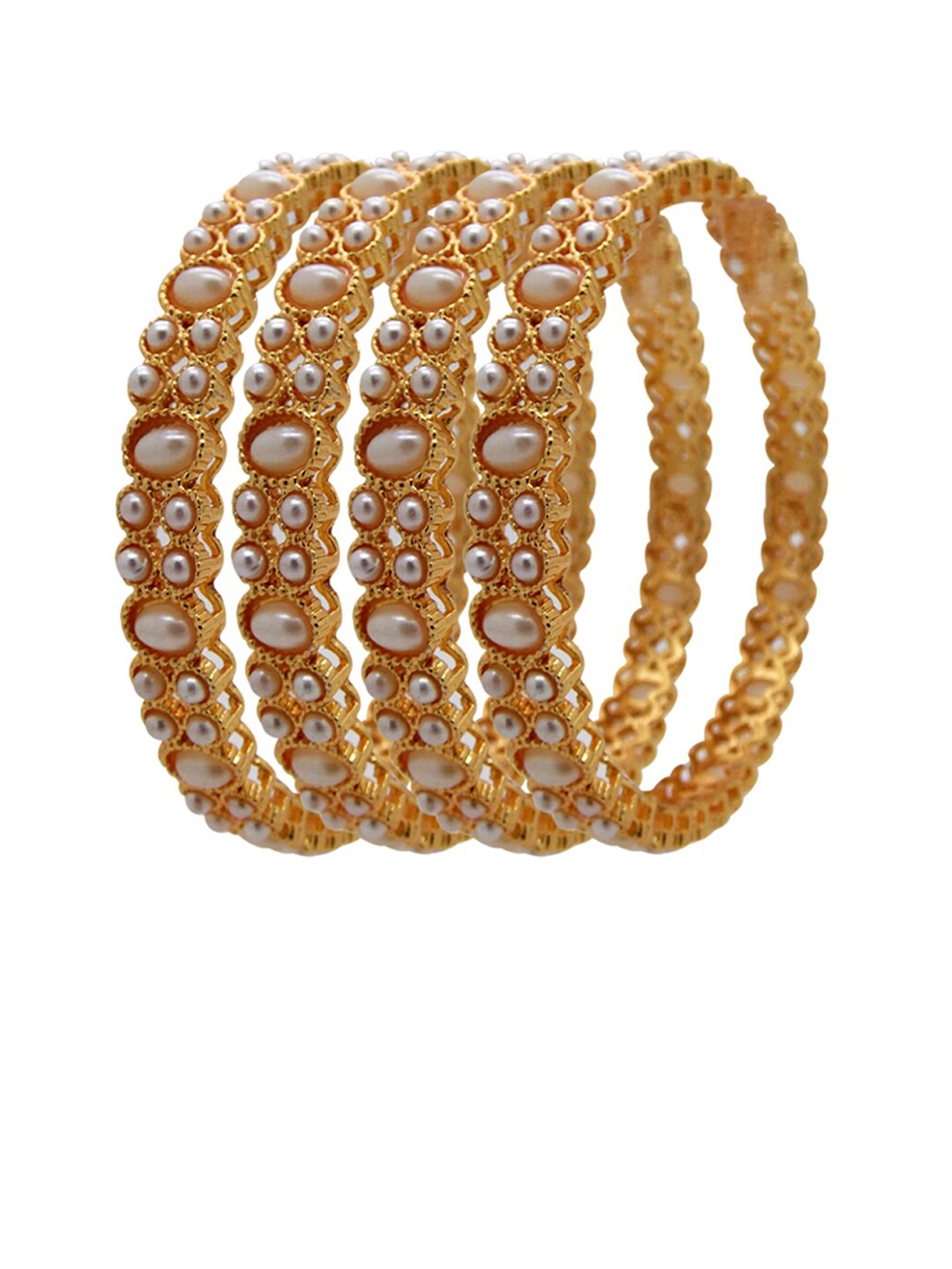 

FEMMIBELLA Set Of 4 Gold-Plated White Pearl Beaded Bangles
