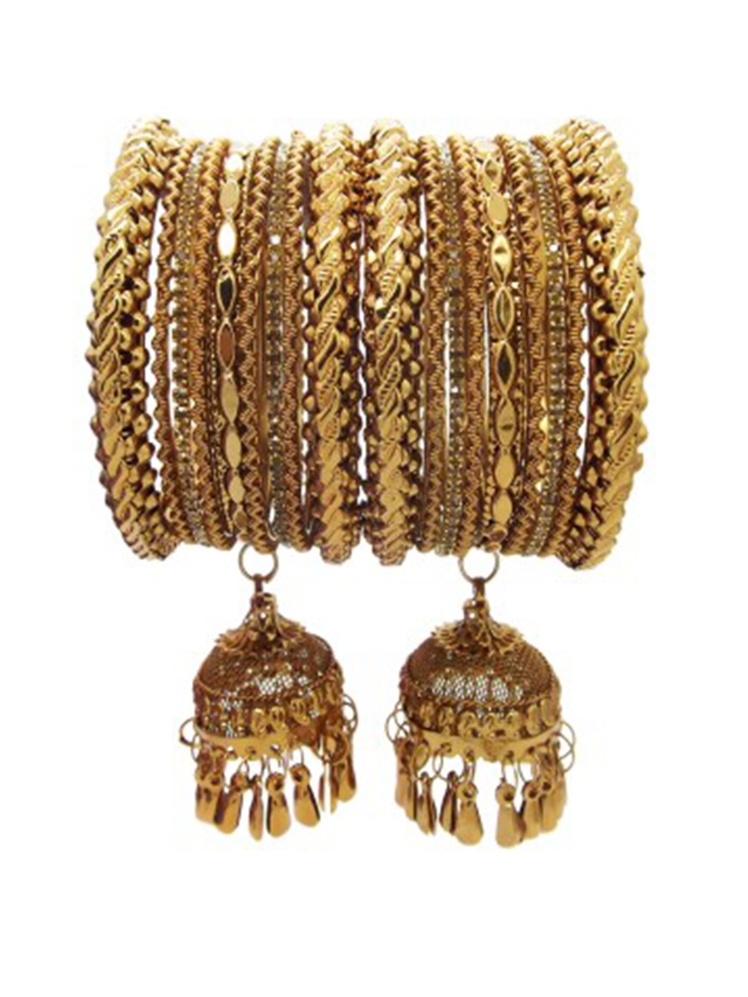 

FEMMIBELLA Set Of 18 Gold-Plated Stone-Studded Bangles