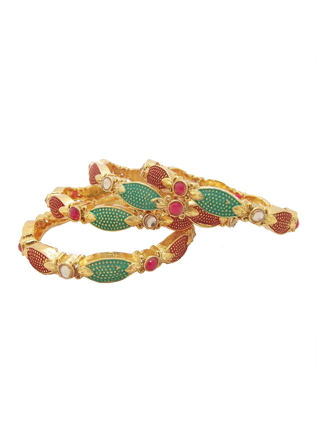 

FEMMIBELLA Set Of 4 Gold-Plated Pink Stone-Studded Meenakari Bangle