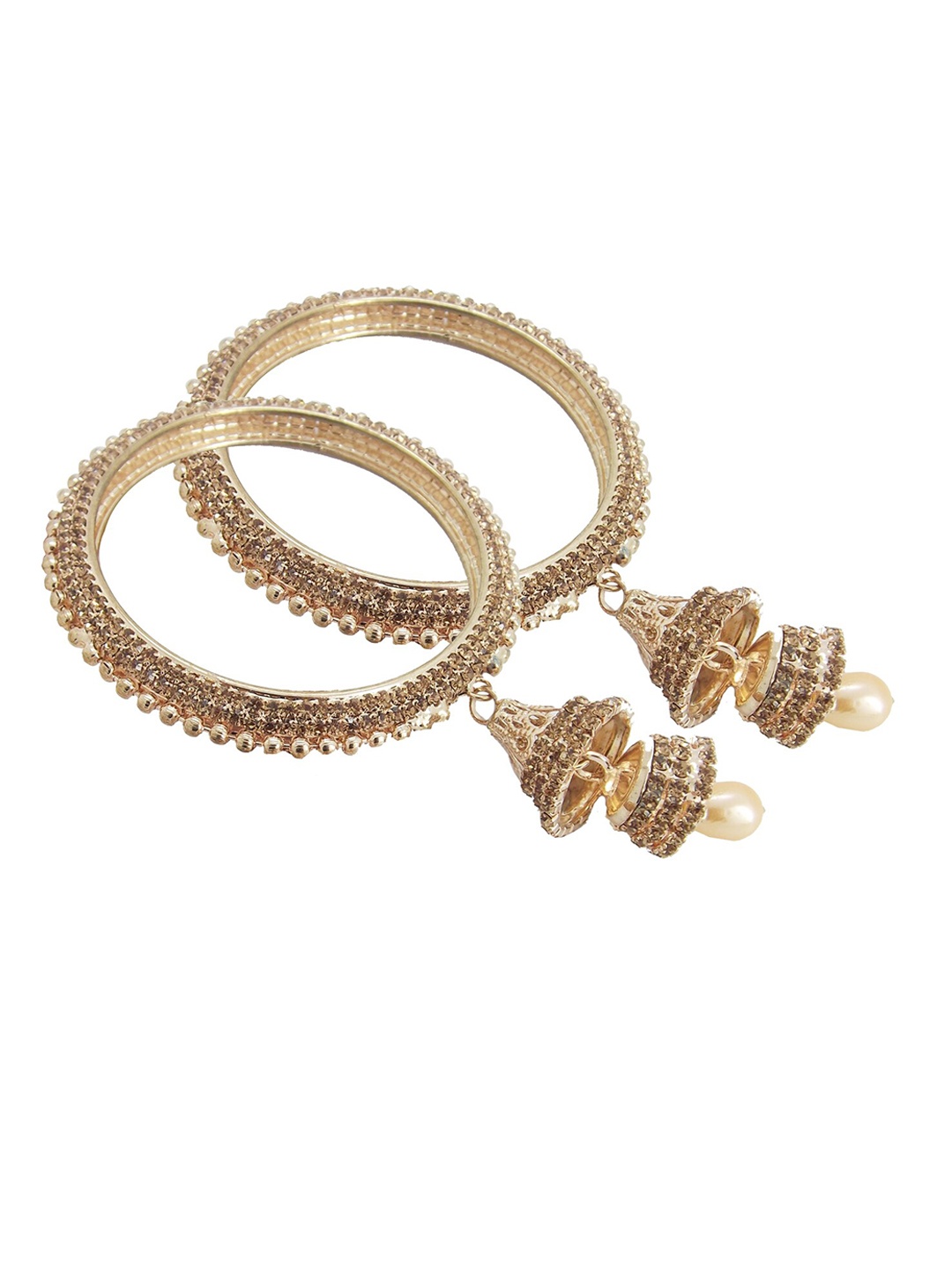 

FEMMIBELLA Set Of 2 Gold-Plated CZ-Studded & Beaded Bangles