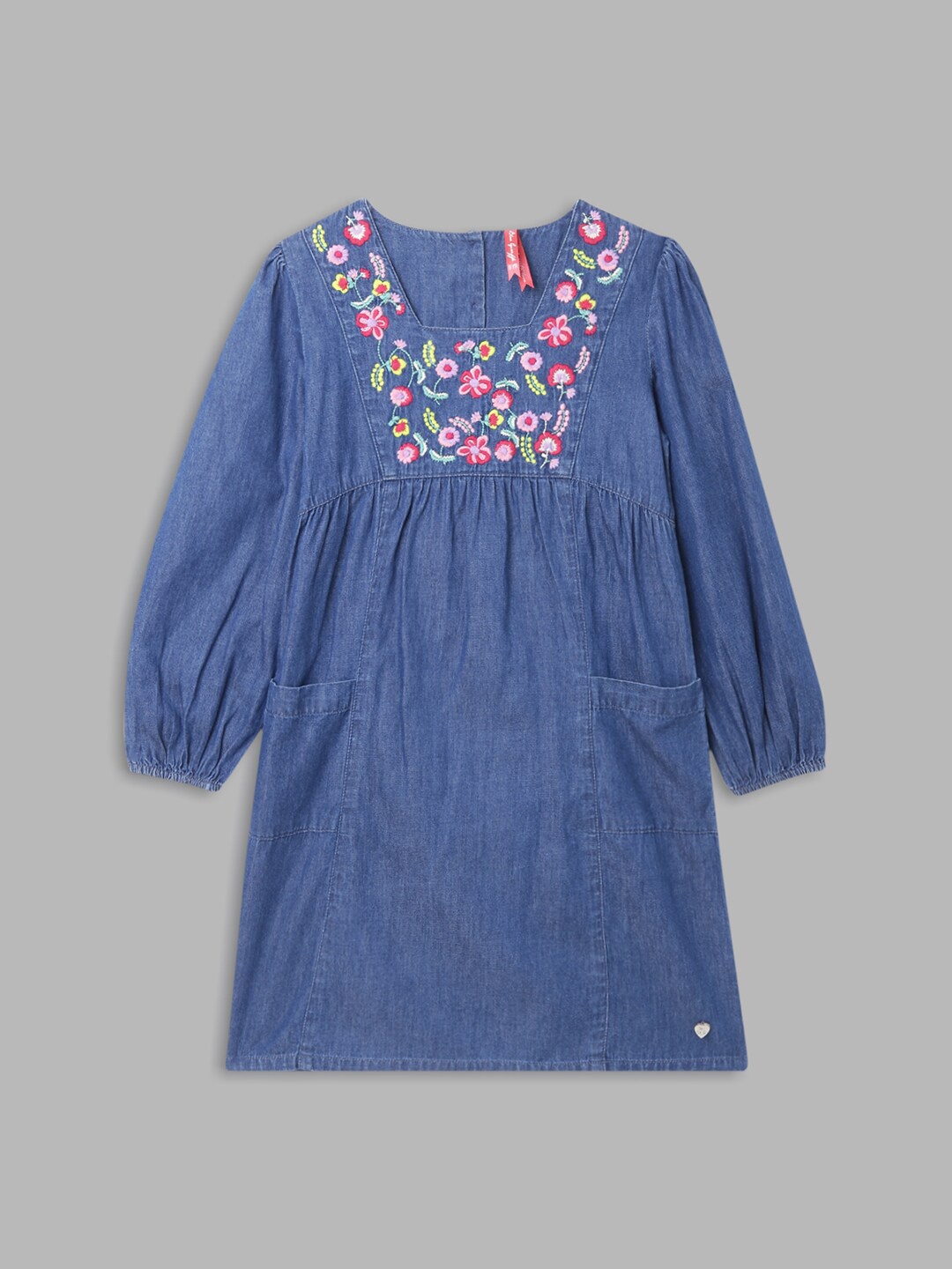 

Blue Giraffe Girls Blue Embroidered A-Line Dress